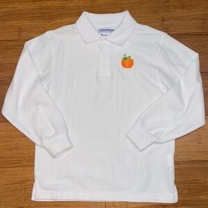 White long sleeved pumpkin polo shirt size 10 NWOT